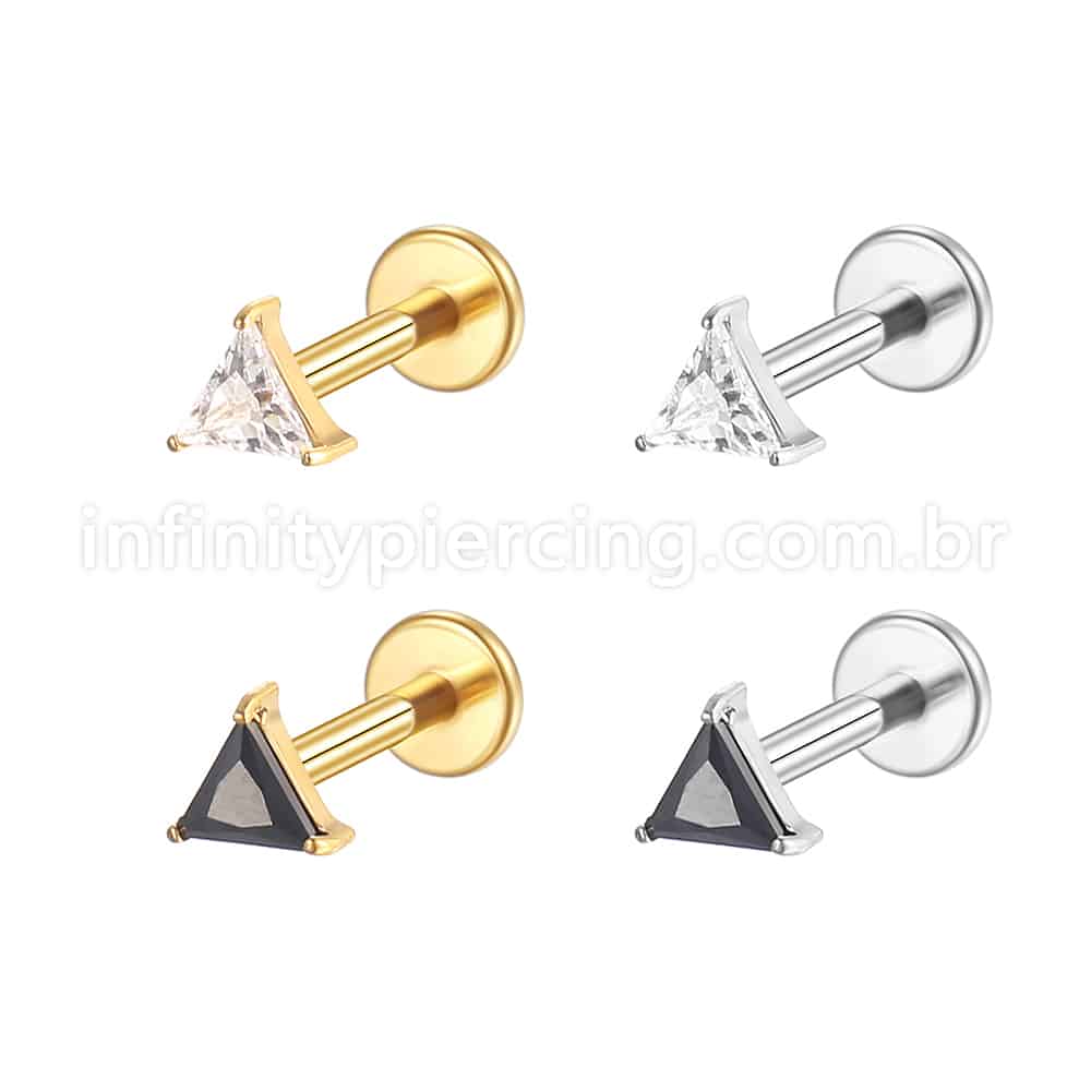 Piercing Labret Aço Cirúrgico Zircônia Triangular